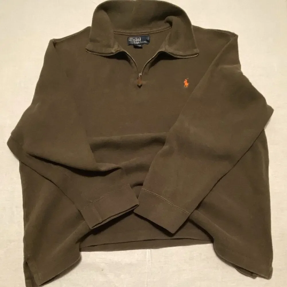 Polo Ralph Lauren Men's olive green 1/4 Zip Pullover XL Mock Neck Knit Cotton